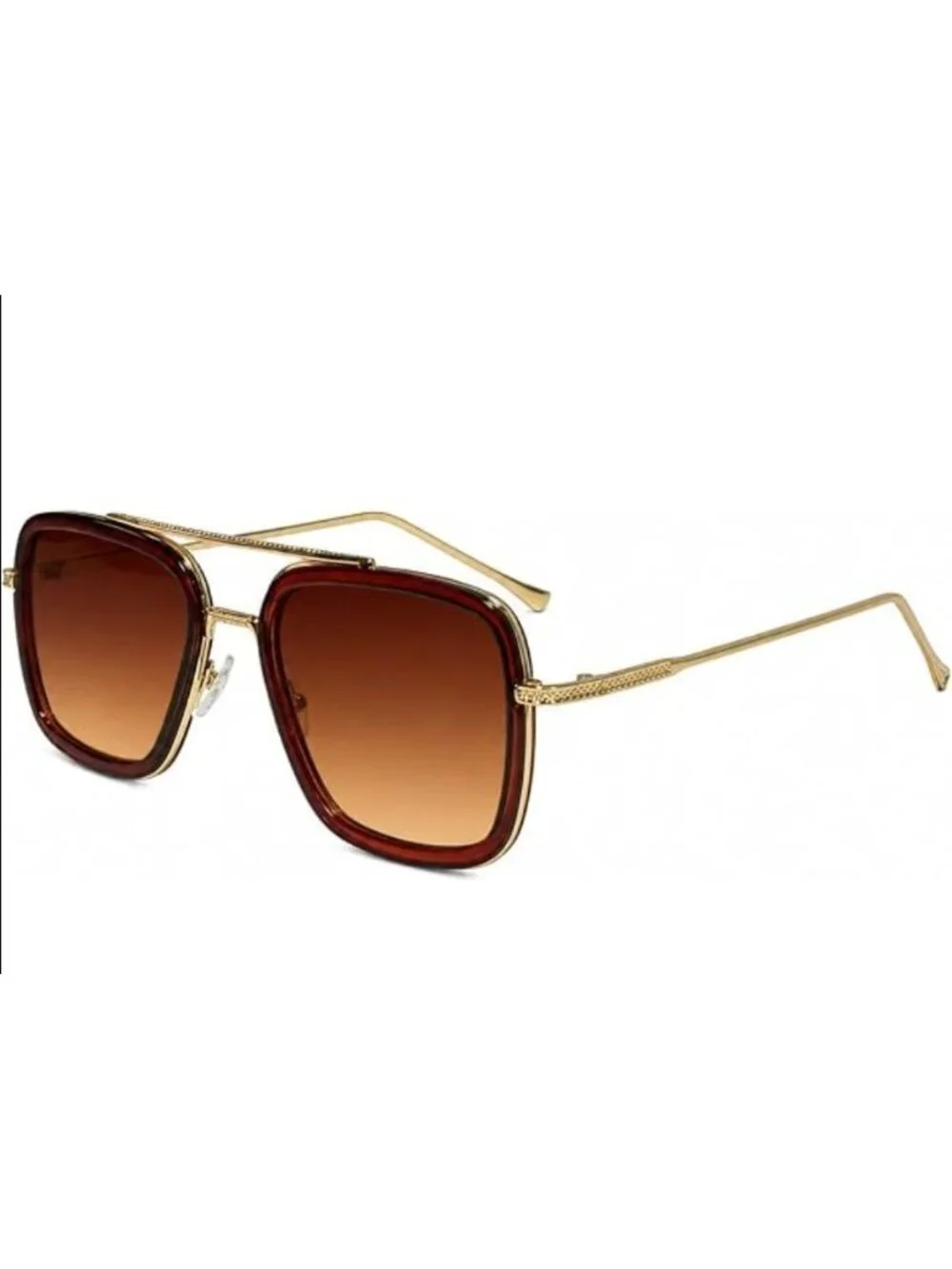 Square Aviator Unisex Sunglasses With Gold Frame And Gradient Brown Lenses